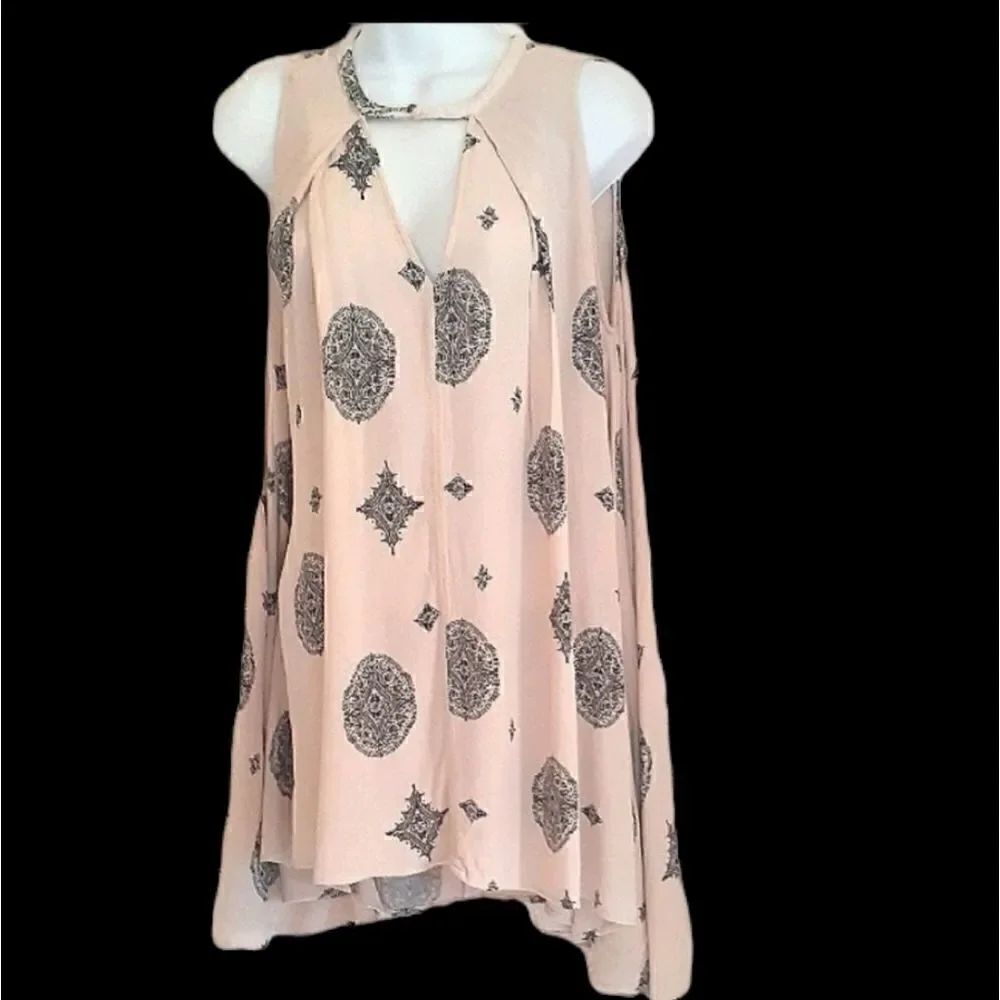 NWOT  Free People Beige Geo Printed Sleeveless Tunic,Top,Mini Dress XS Ret. $118